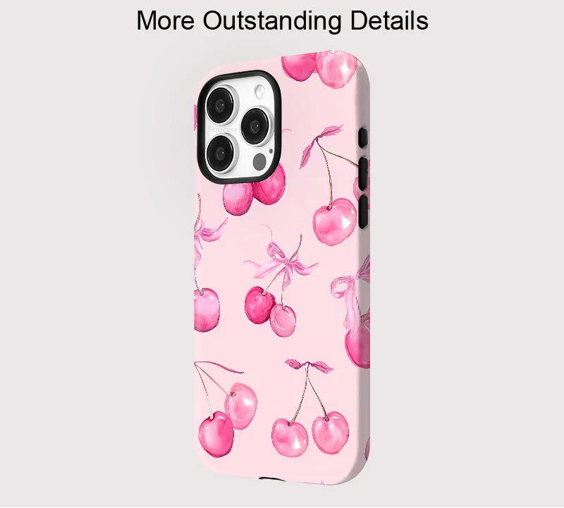 Floral Phone Case For iPhone 16 Pro Max 15 14 Plus 13 12 11 Cherry For Magsafe Wireless Charge Magnetic Double-layer Cover