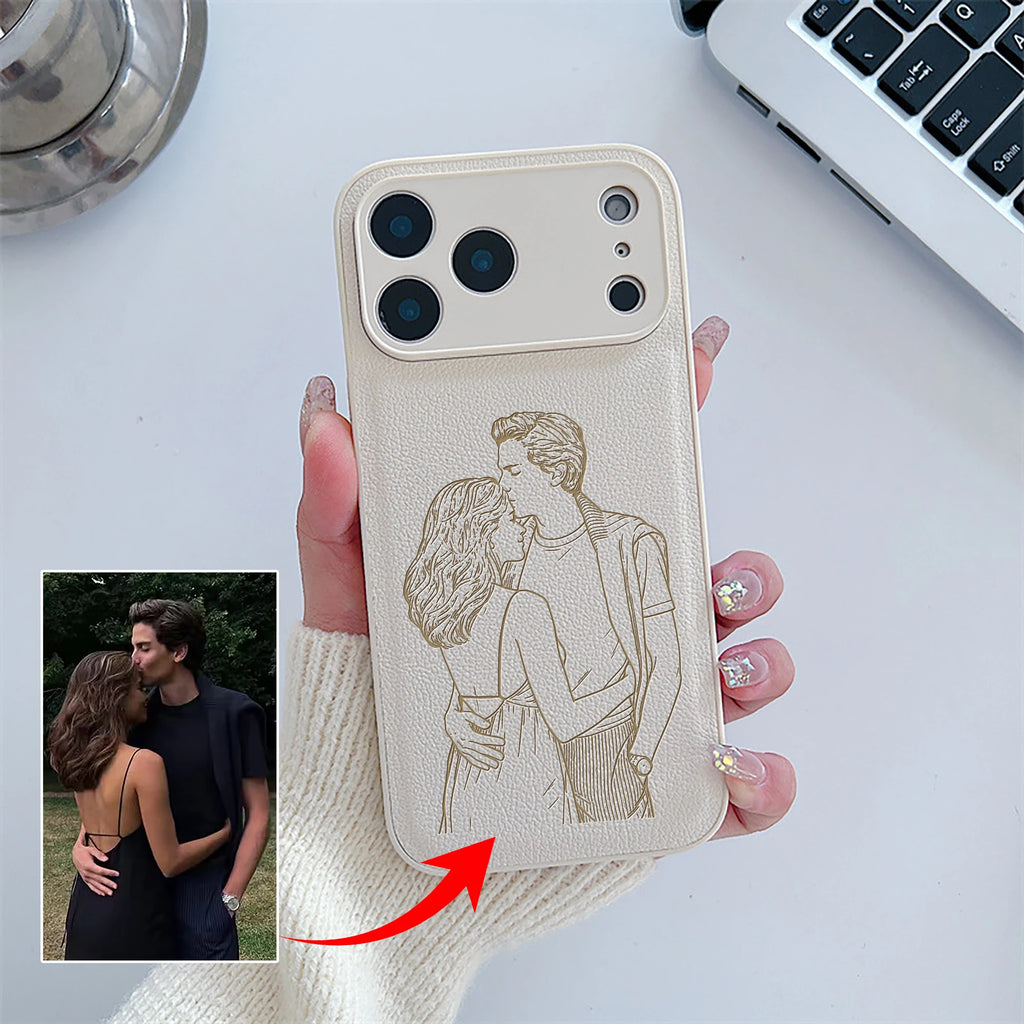 Custom Photo Engraved Leather Phone Case – Personalized Image Case
