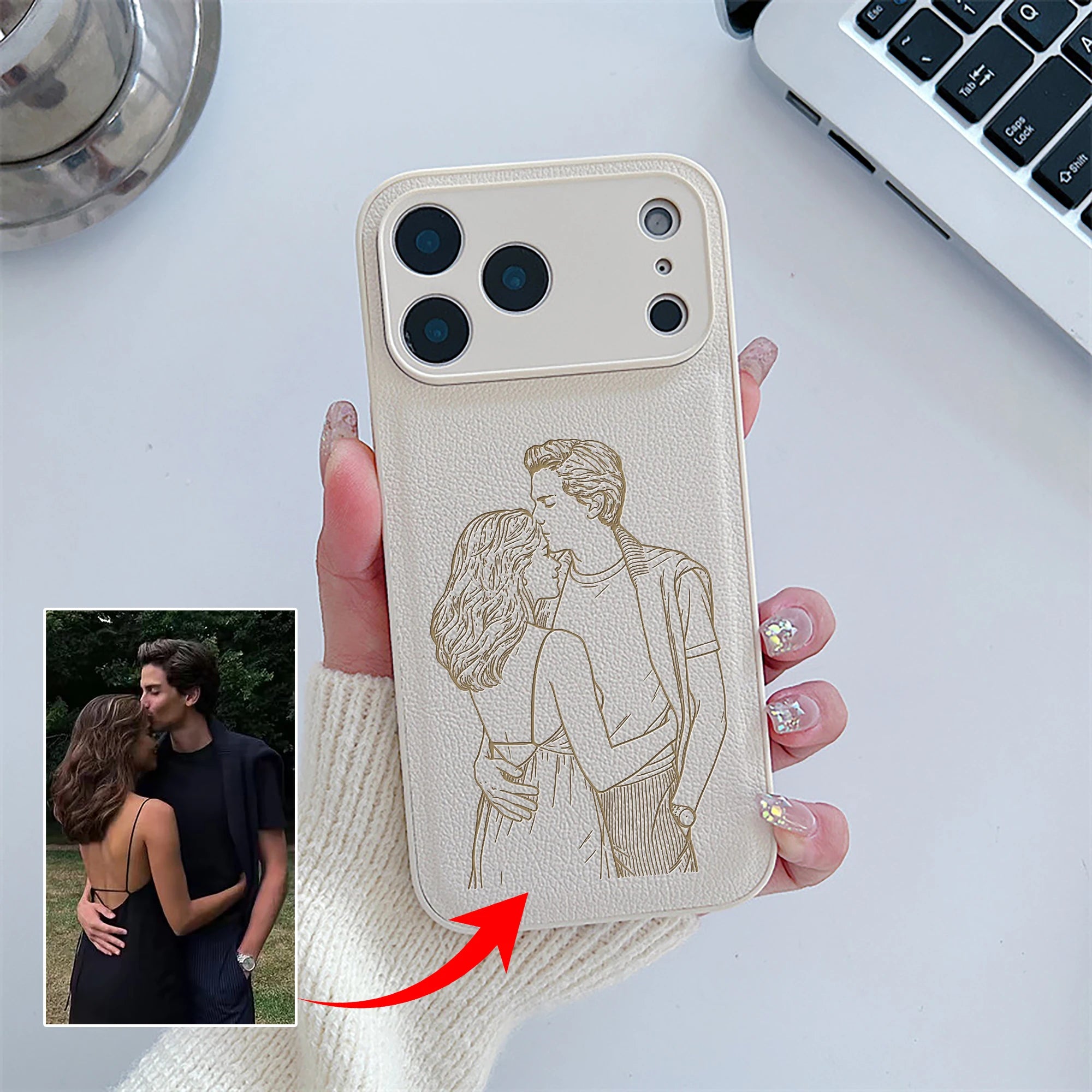 Custom Photo Engraved Leather Phone Case – Personalized Image Case