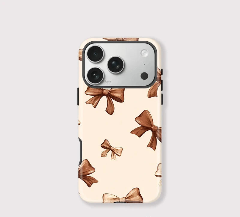 Beige Schleife iPhone Hülle – Coquette Stoßfest MagSafe Cover