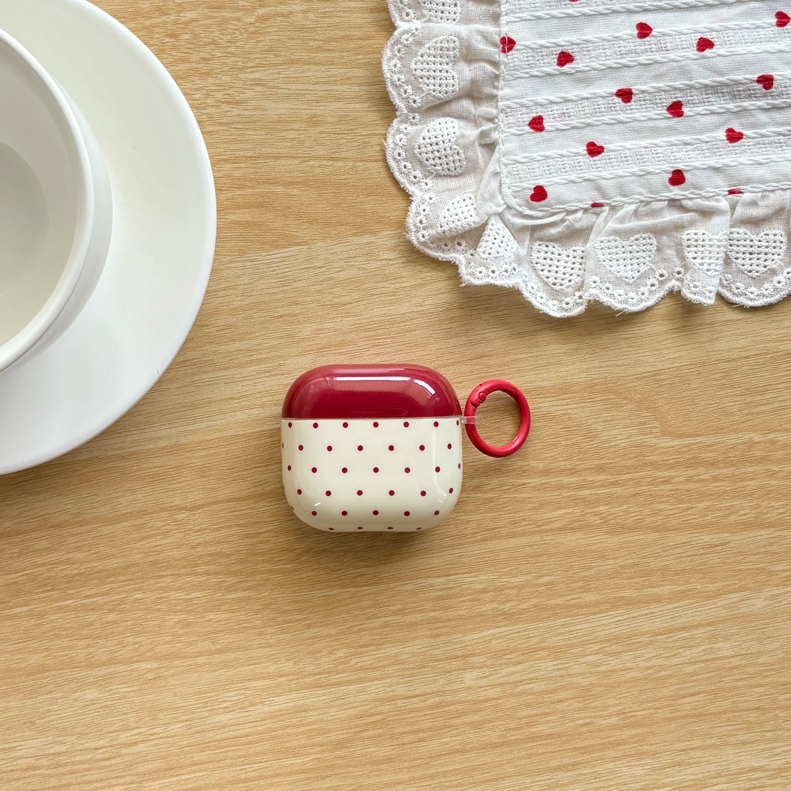 Cute Red Polka Dot Heart AirPods Case – Aesthetic Protective Cover