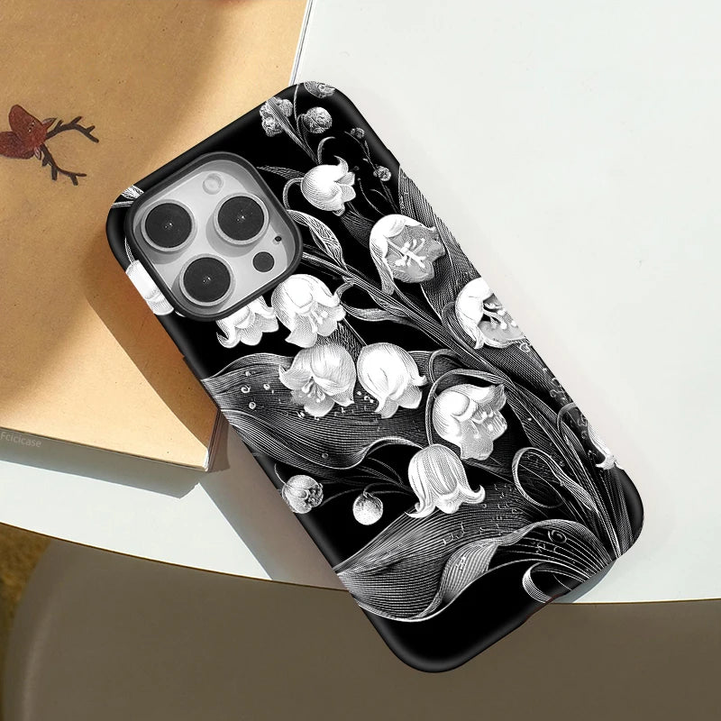 Schwarze iPhone-Hülle mit Blumenmuster – Elegante stoßfeste Abdeckung