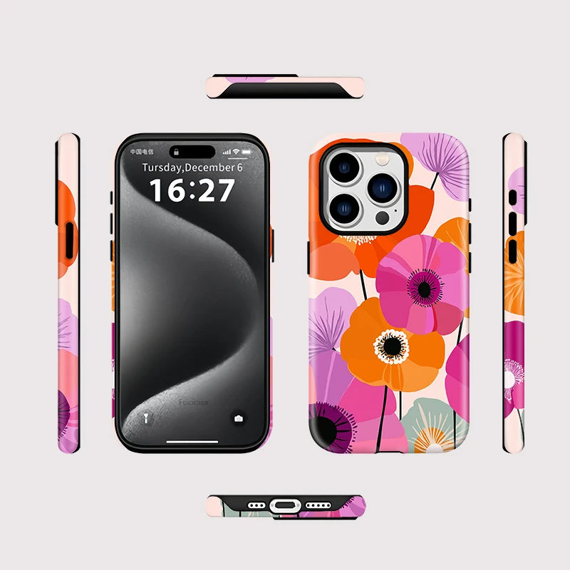 Magnetic Phone Case For iPhone 17 16 15 14 13 12 11 Pro Max Plus Air Wireless Charge for Magsafe Flower Pattern Cover