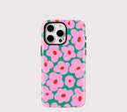 Pink florale iPhone Hülle – Stoßfeste Dual-Layer MagSafe Abdeckung