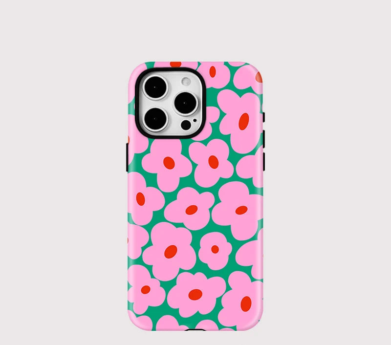 Pink florale iPhone Hülle – Stoßfeste Dual-Layer MagSafe Abdeckung