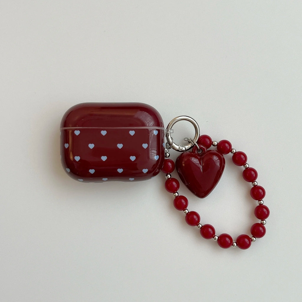 Heart Charm AirPods Case – Aesthetic Protective Cover with Beaded Strap