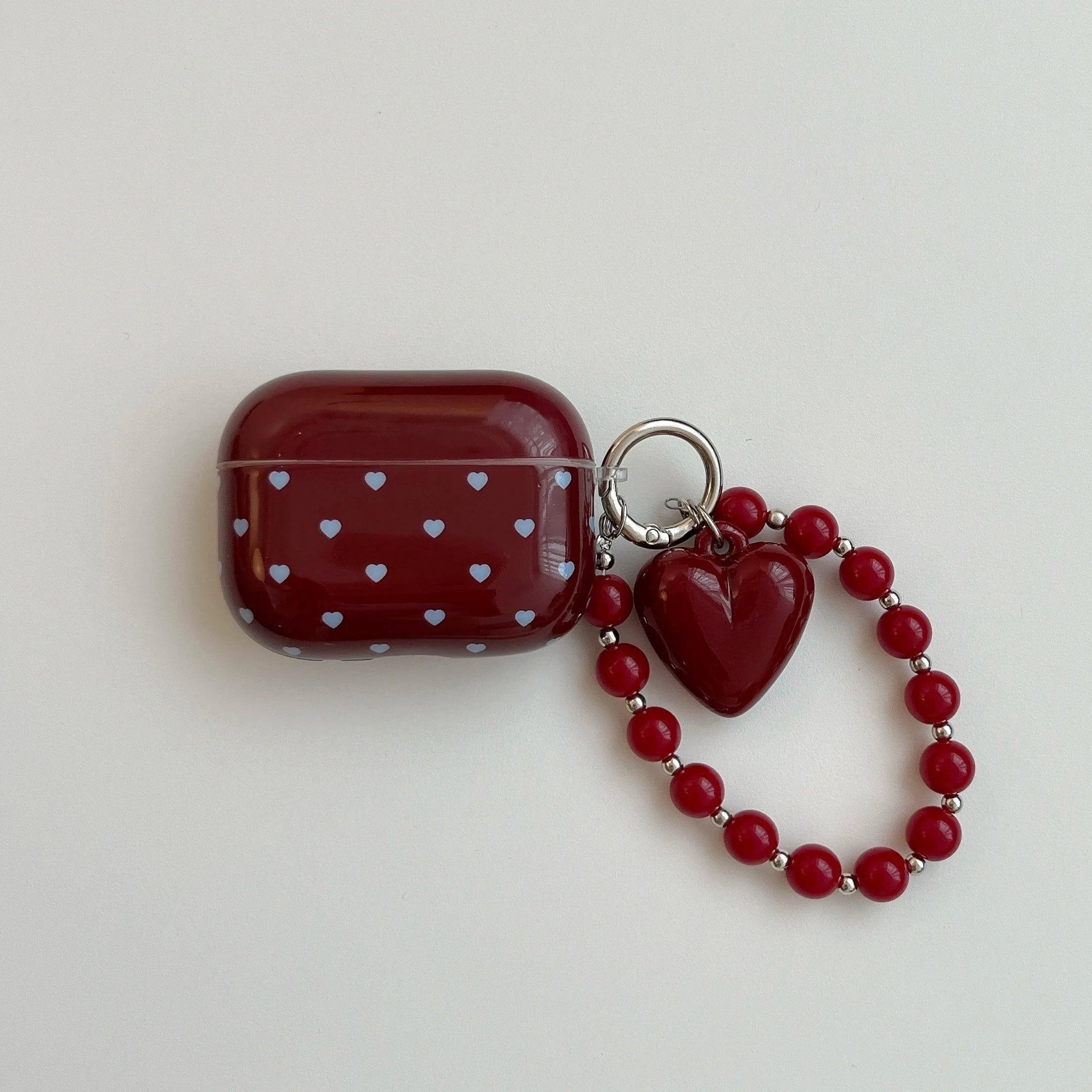 Heart Charm AirPods Case – Aesthetic Protective Cover with Beaded Strap