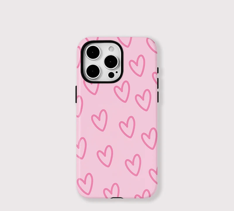 Pink Love Heart Pattern Case For IPHONE 16ProMax 15 14 13 12 11 PRO Plus Acrylic TPU Two in one Magnetic Phone Cases