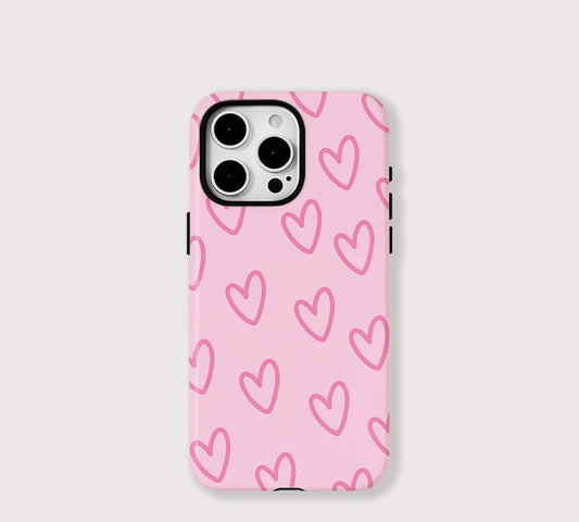 Pink Love Heart Pattern Case For IPHONE 16ProMax 15 14 13 12 11 PRO Plus Acrylic TPU Two in one Magnetic Phone Cases