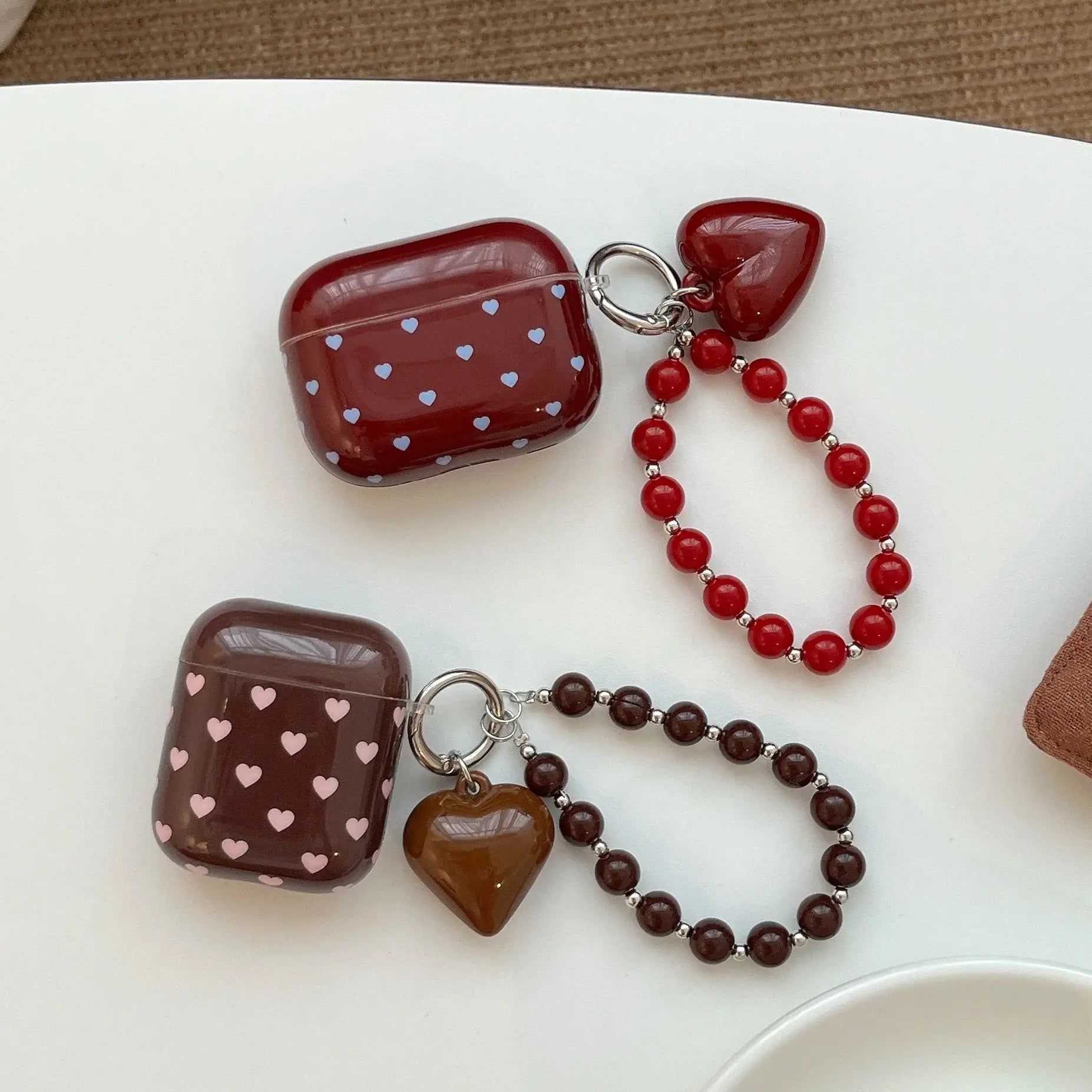 Heart Charm AirPods Case – Aesthetic Protective Cover with Beaded Strap Main image