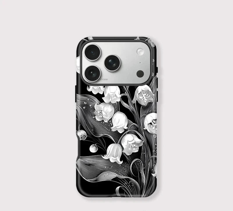 Schwarze iPhone-Hülle mit Blumenmuster – Elegante stoßfeste Abdeckung