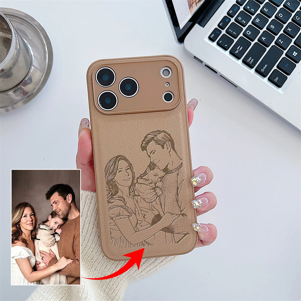 Custom Photo Engraved Leather Phone Case – Personalized Image Case