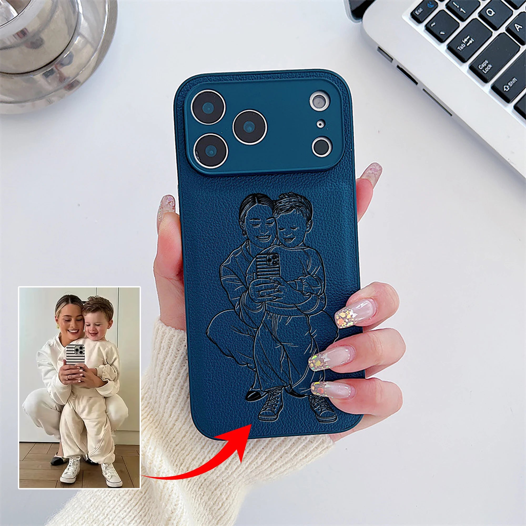 Custom Photo Engraved Leather Phone Case – Personalized Image Case