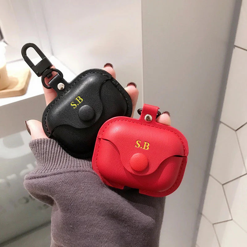 Custom Initials Leather AirPods Case with Clip – Personalized Name Case