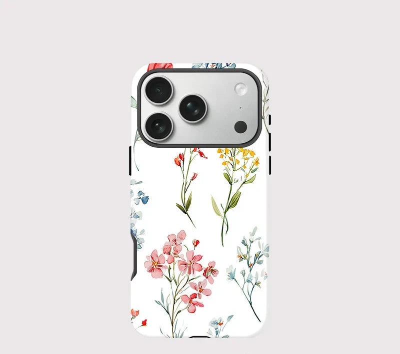 Minimalistisches Blumen-iPhone-Case – Weißes ästhetisches, stoßfestes Cover
