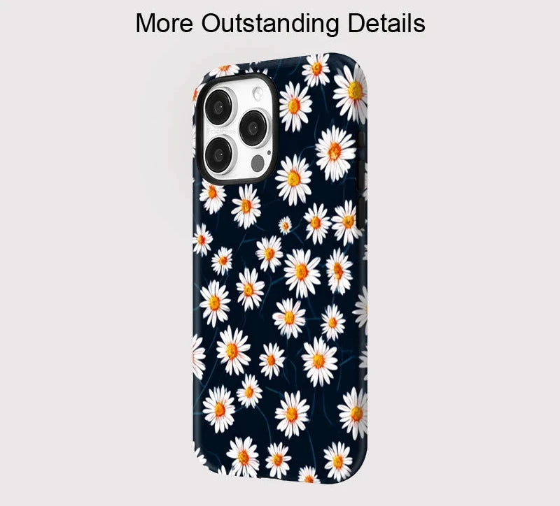 Wireless Charge For Magsafe Phone Case For iPhone 15 14 13 12 11Pro Max 15 16 Plus Daisy Flower Pattern Magnetic Cover