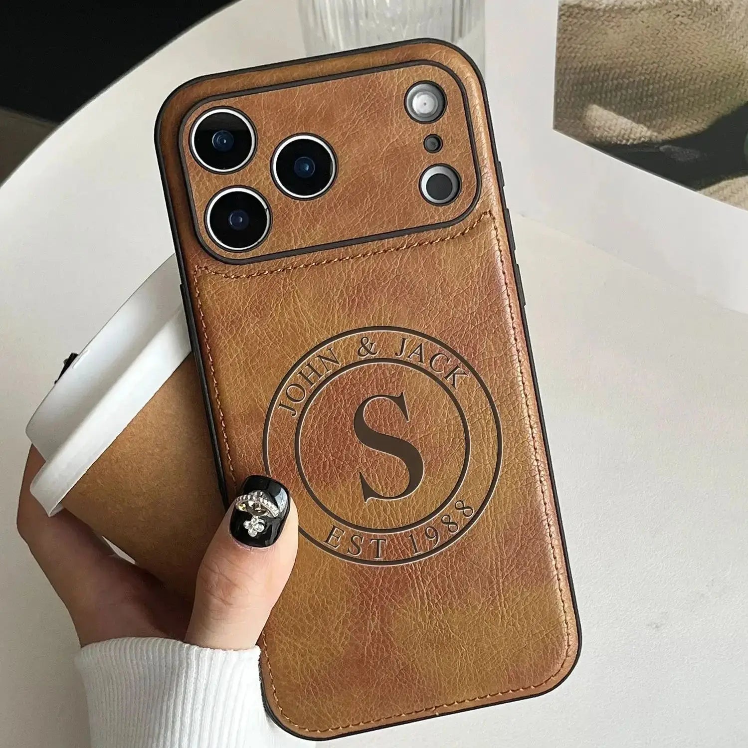 Custom Monogram Leather Phone Case – Personalized Initial Case