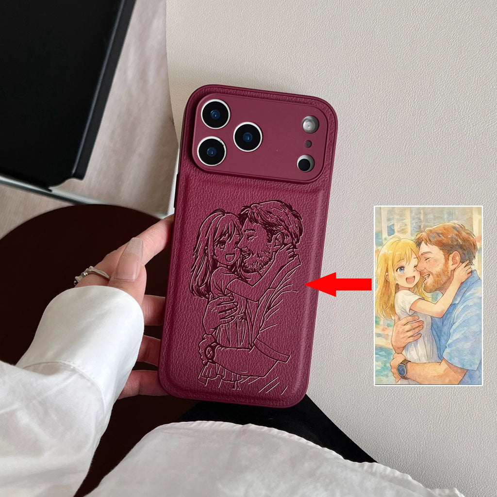 Custom Photo Engraved Leather Phone Case – Personalized Image Case