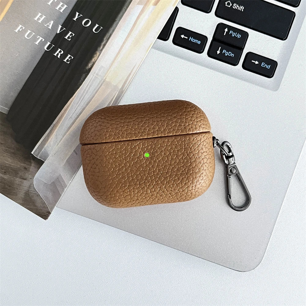 Custom Initial Leather AirPods Case Personalized Name Engraved Cover with Keychain