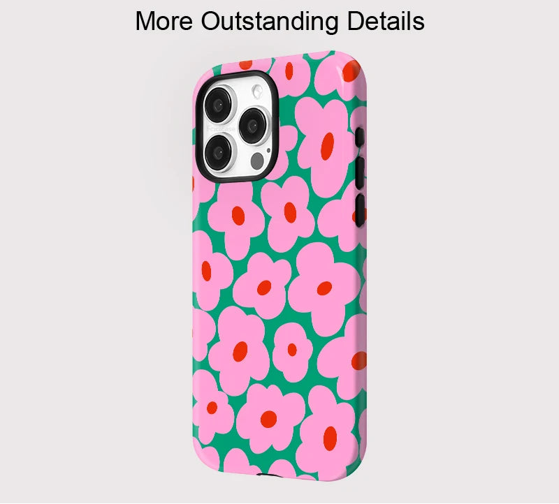 Pink florale iPhone Hülle – Stoßfeste Dual-Layer MagSafe Abdeckung
