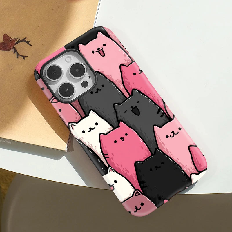 Lovely Cats For Magsafe Case For iPhone 16 15 ProMax 16 15 Pro 12 13 14 Hard Acrylic PC+TPU 2 IN1 Magnetic Cover