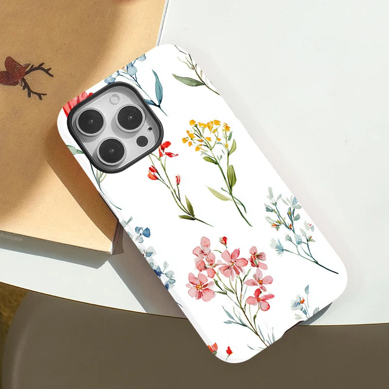 Minimalistisches Blumen-iPhone-Case – Weißes ästhetisches, stoßfestes Cover
