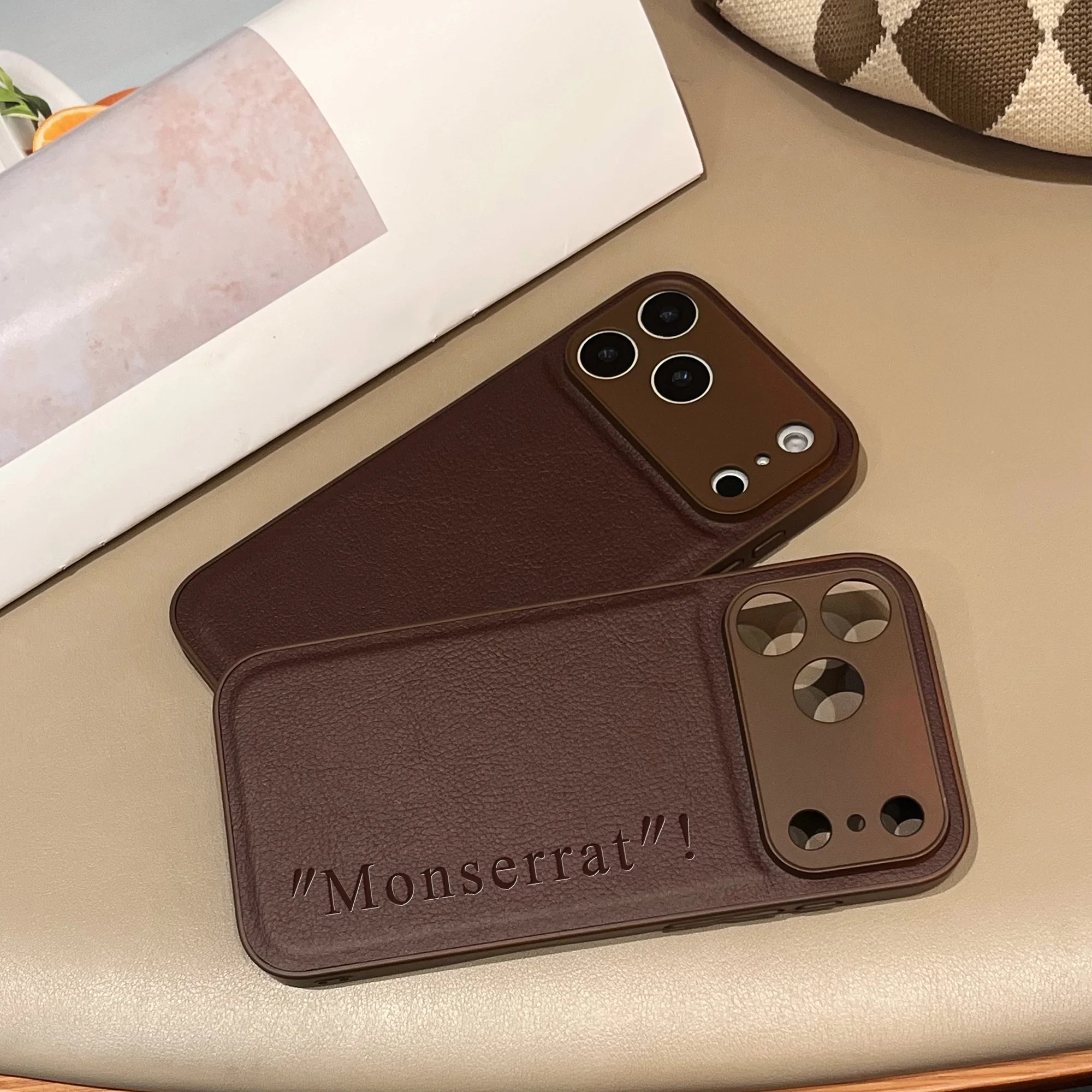 Custom Vertical Name Leather Phone Case – Personalized Engraved Initial & Text Case