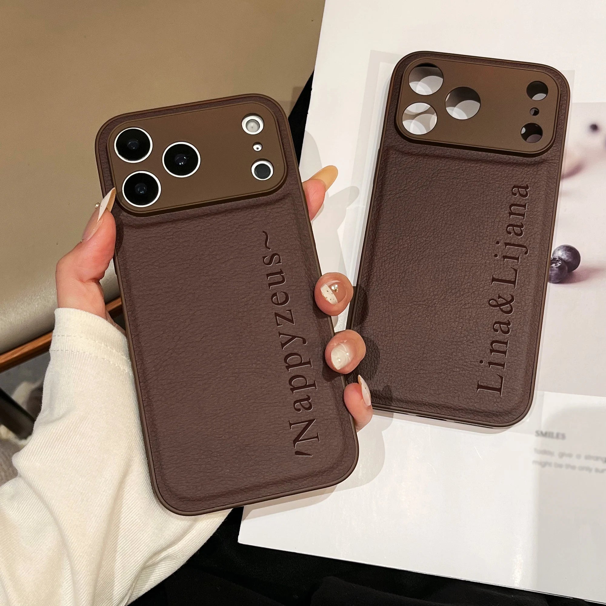 Custom Vertical Name Leather Phone Case – Personalized Engraved Initial & Text Case