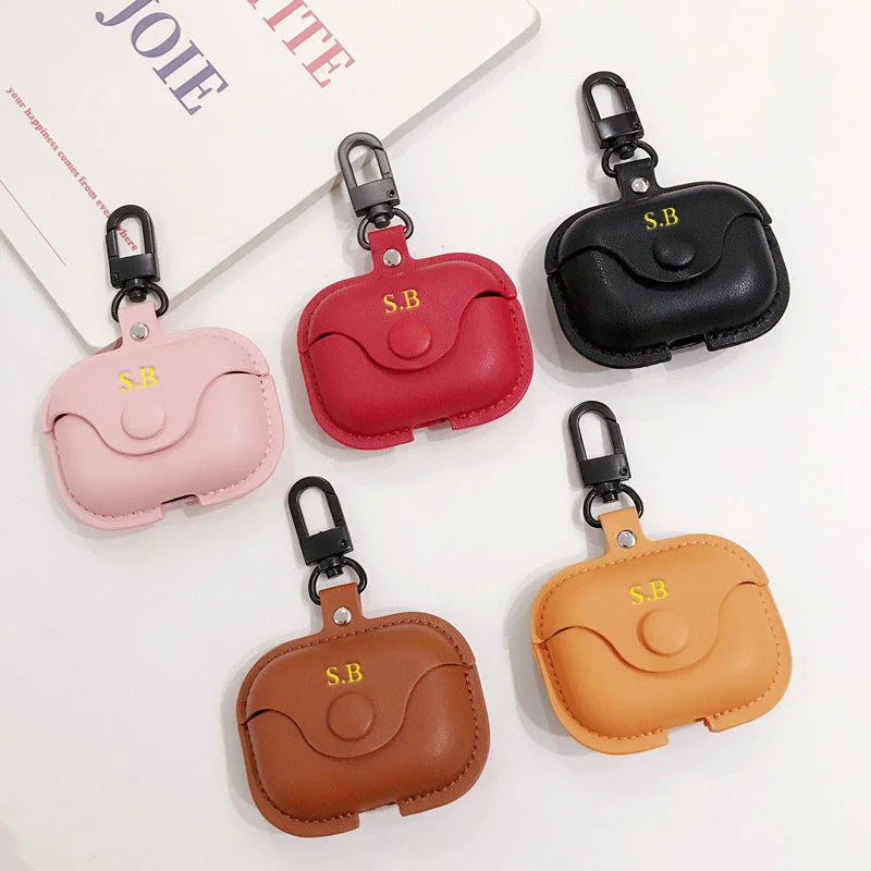 Custom Initials Leather AirPods Case with Clip – Personalized Name Case Main image