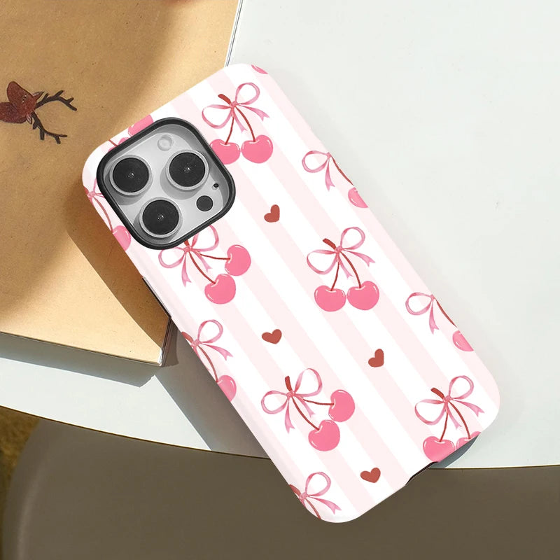 For iPhone 16 Pro Max Cherry Pink Love Heart Case Shockproof Magnetic MagSafe Phone Cover For iPhone 15 14 Plus 13 Pro 12 11