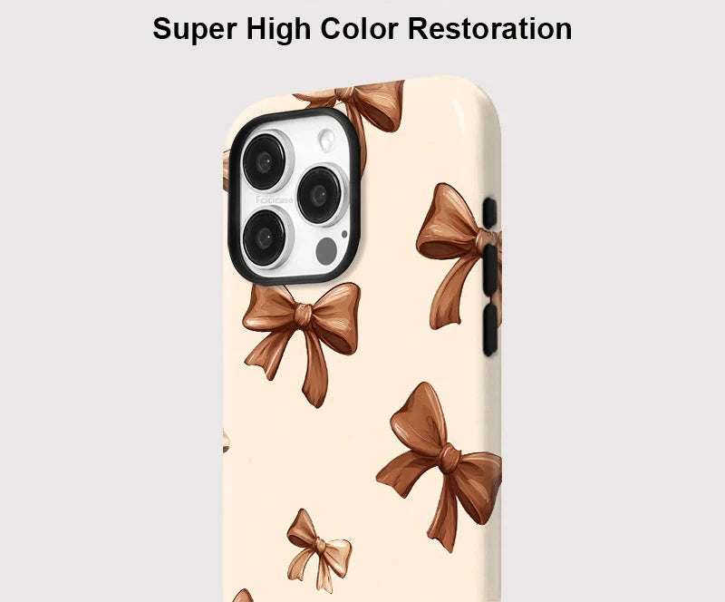 Beige Schleife iPhone Hülle – Coquette Stoßfest MagSafe Cover