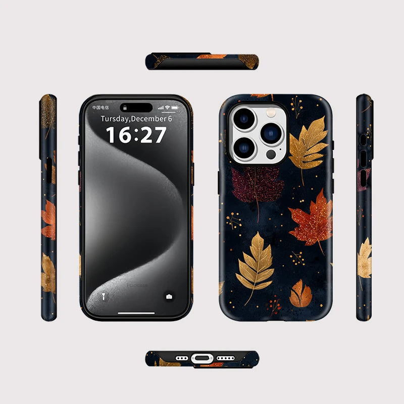 Acrylic 2 in 1 For Magsafe Magnetic Phone Case For iPhone 16 15 14 13 12 11 16 Pro Max Leaves Pattern Cover Fundas