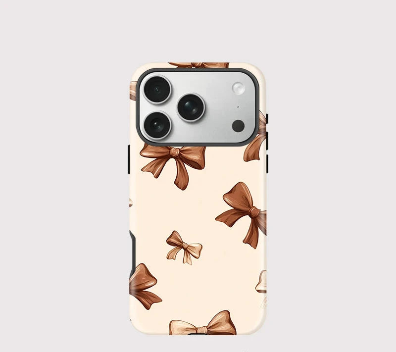 Beige Schleife iPhone Hülle – Coquette Stoßfest MagSafe Cover