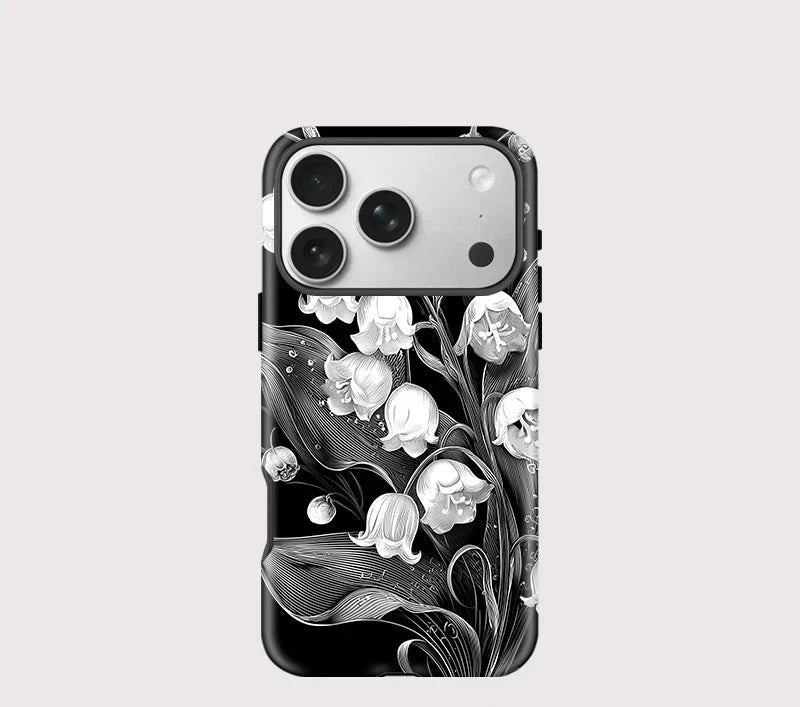 Schwarze iPhone-Hülle mit Blumenmuster – Elegante stoßfeste Abdeckung