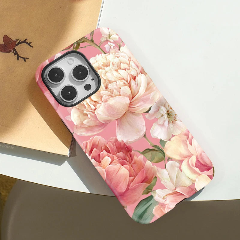 Pinke Pfingstrosen-Blumen-iPhone-Hülle – Stoßfeste ästhetische Abdeckung