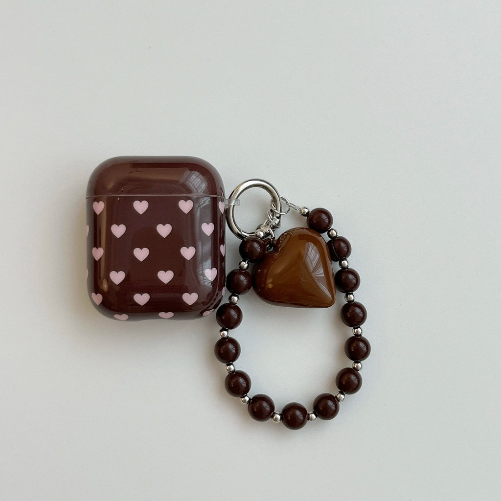 Heart Charm AirPods Case – Aesthetic Protective Cover with Beaded Strap
