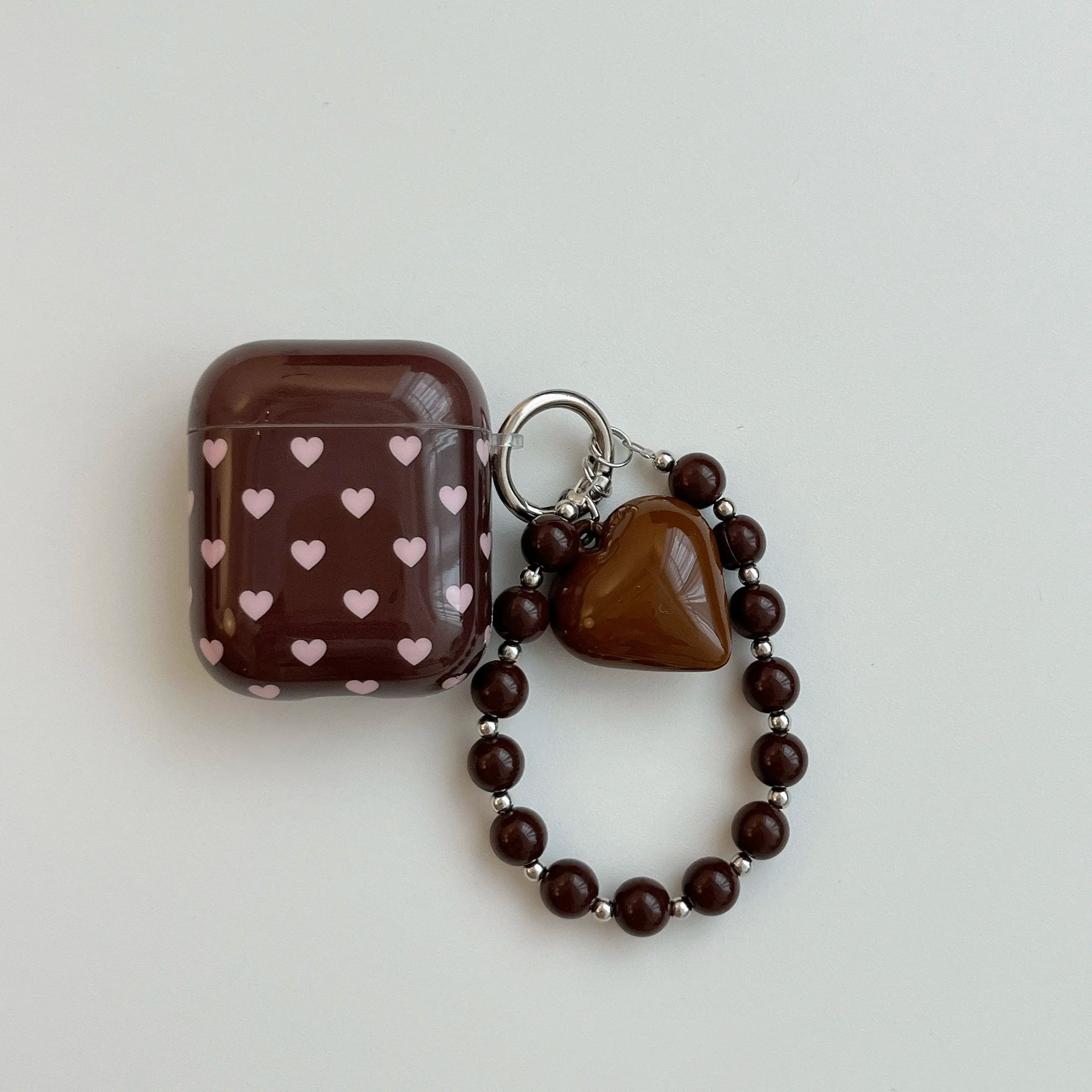 Heart Charm AirPods Case – Aesthetic Protective Cover with Beaded Strap