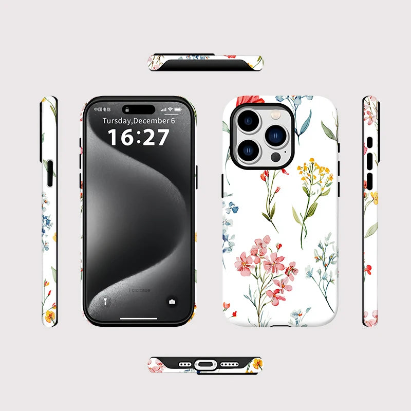 2 in 1 Magnetic Phone Case for iPhone 16 17 Air 15 14 12 13 Pro Max 15 Plus 11 For MagSafe Matte Acrylic Flower Capa