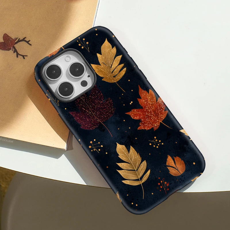 Acrylic 2 in 1 For Magsafe Magnetic Phone Case For iPhone 16 15 14 13 12 11 16 Pro Max Leaves Pattern Cover Fundas