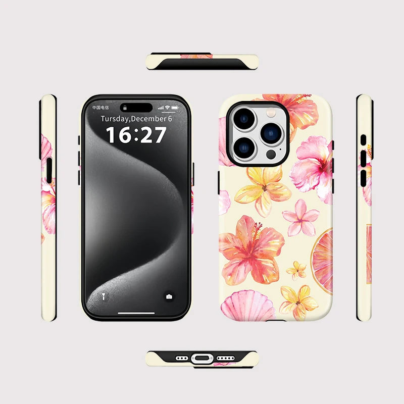 For Magsafe 2 in 1 Flower Pattern Case For iPhone 11 12 Pro 13 14 Plus 15 16 Pro Max Luxury Magnetic Shockproof Phone Cover