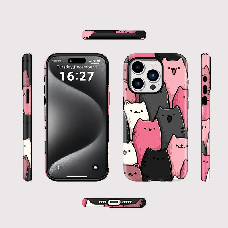 Cute Cat iPhone Case – Pink Kawaii Shockproof Cover