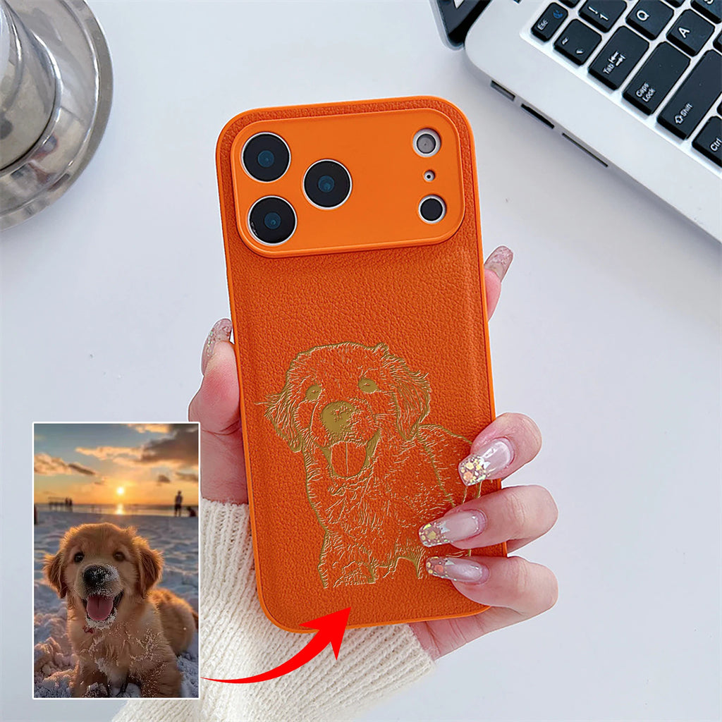 Custom Photo Engraved Leather Phone Case – Personalized Image Case