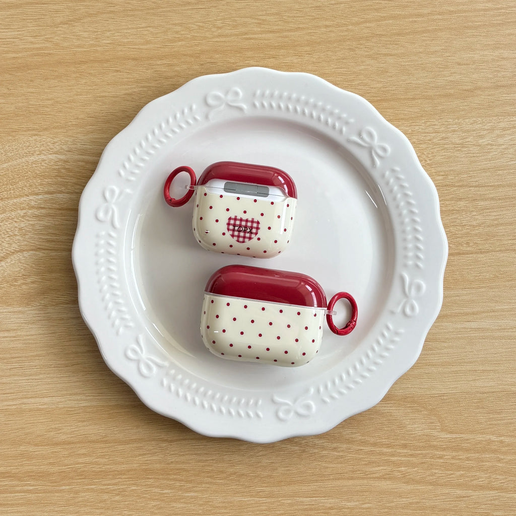 Cute Red Polka Dot Heart AirPods Case – Aesthetic Protective Cover