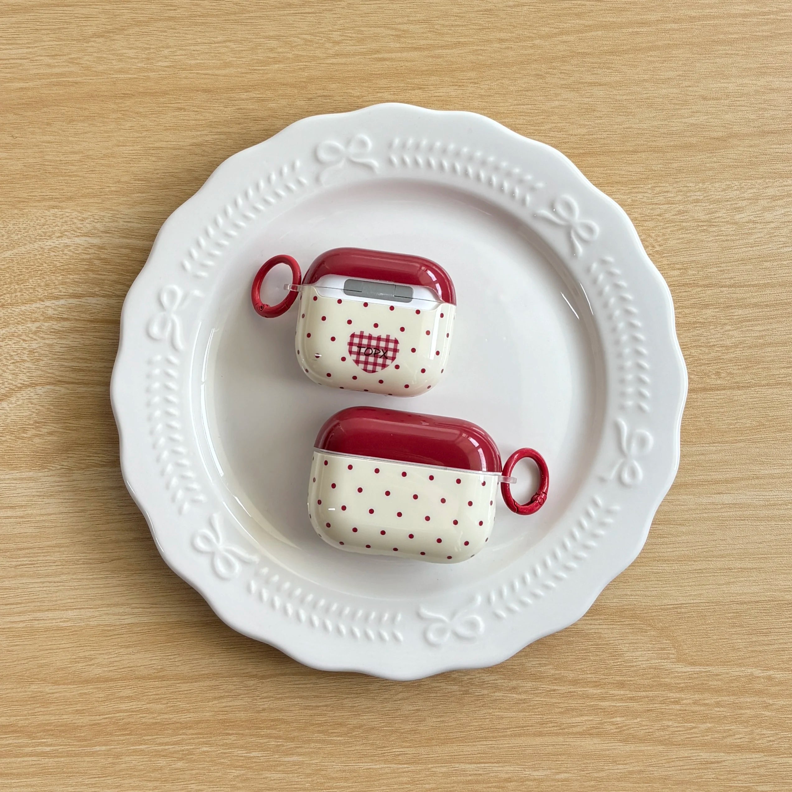 Cute Red Polka Dot Heart AirPods Case – Aesthetic Protective Cover