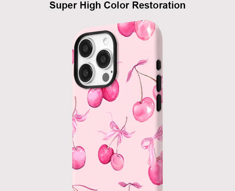 Floral Phone Case For iPhone 16 Pro Max 15 14 Plus 13 12 11 Cherry For Magsafe Wireless Charge Magnetic Double-layer Cover