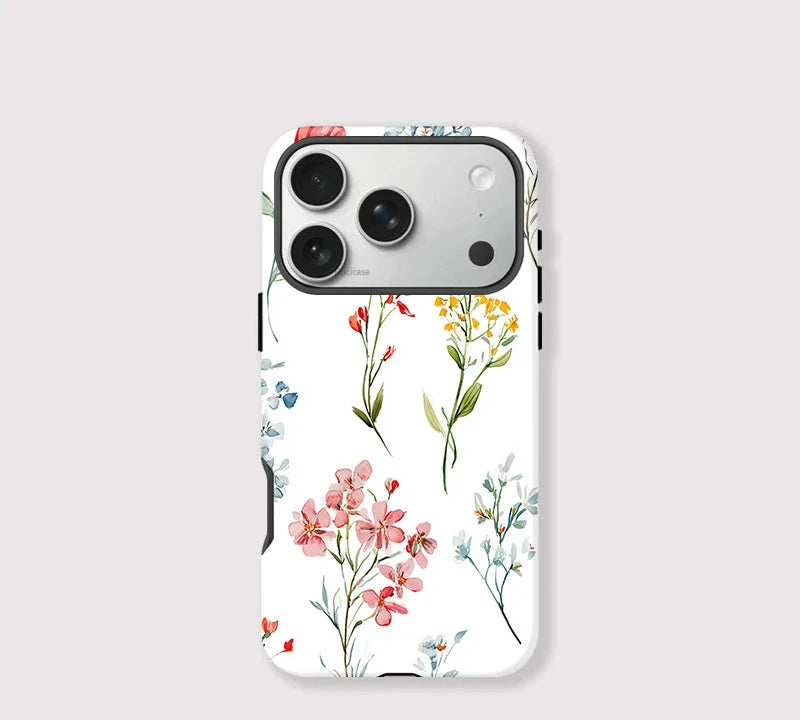 Minimal Floral iPhone Case – White Aesthetic Shockproof Cover Main image