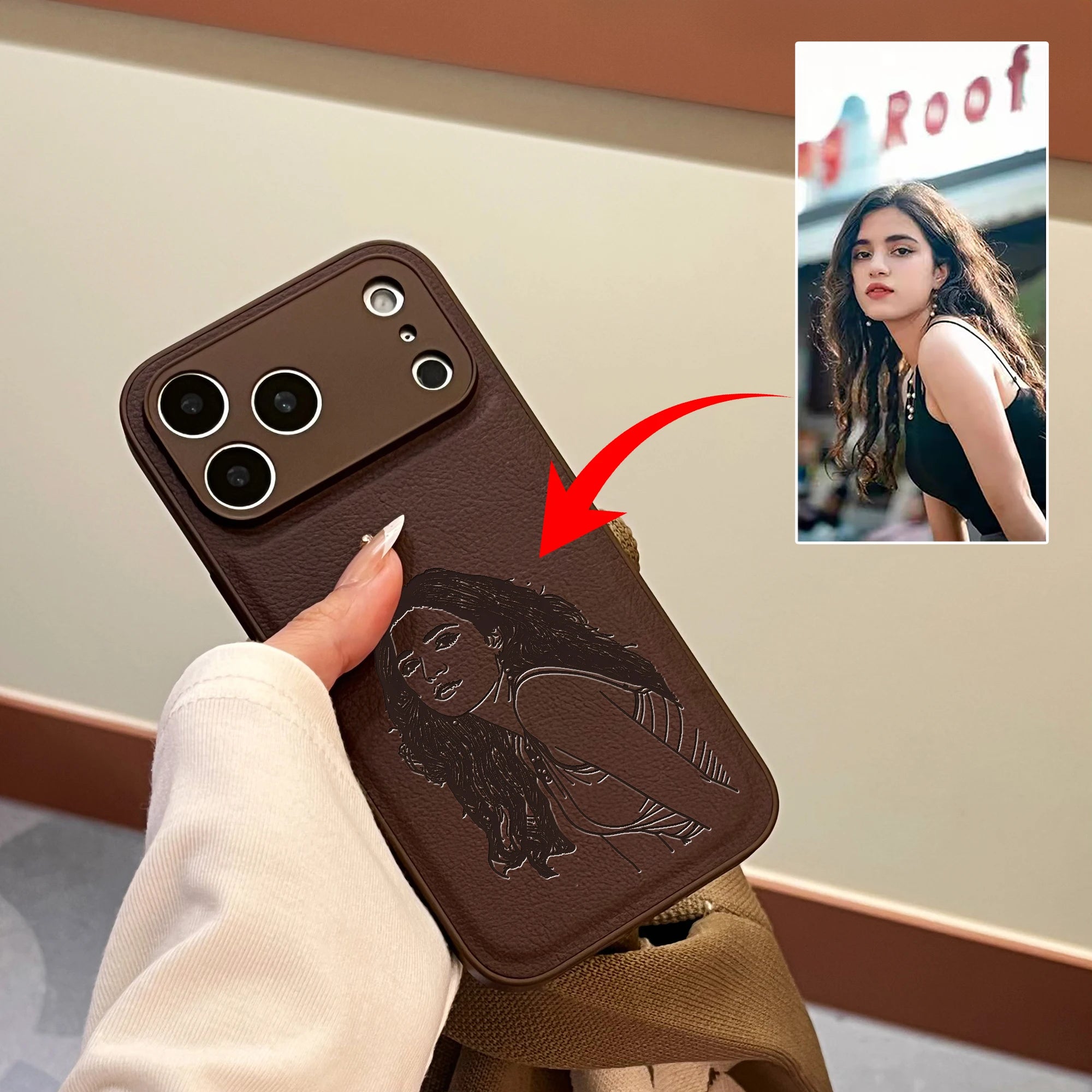 Custom Photo Engraved Leather Phone Case – Personalized Image Case