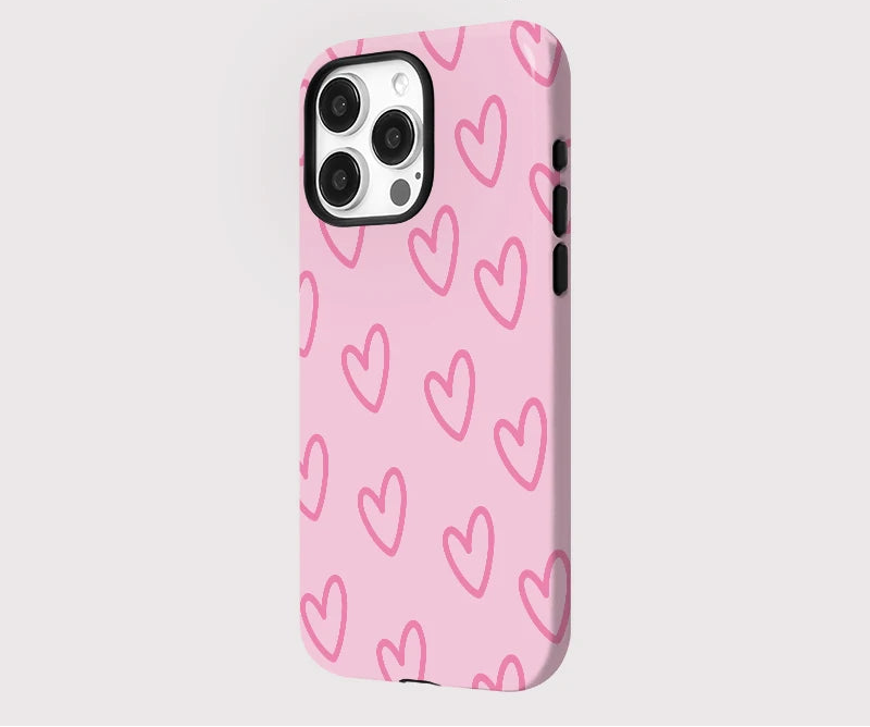 Pink Love Heart Pattern Case For IPHONE 16ProMax 15 14 13 12 11 PRO Plus Acrylic TPU Two in one Magnetic Phone Cases