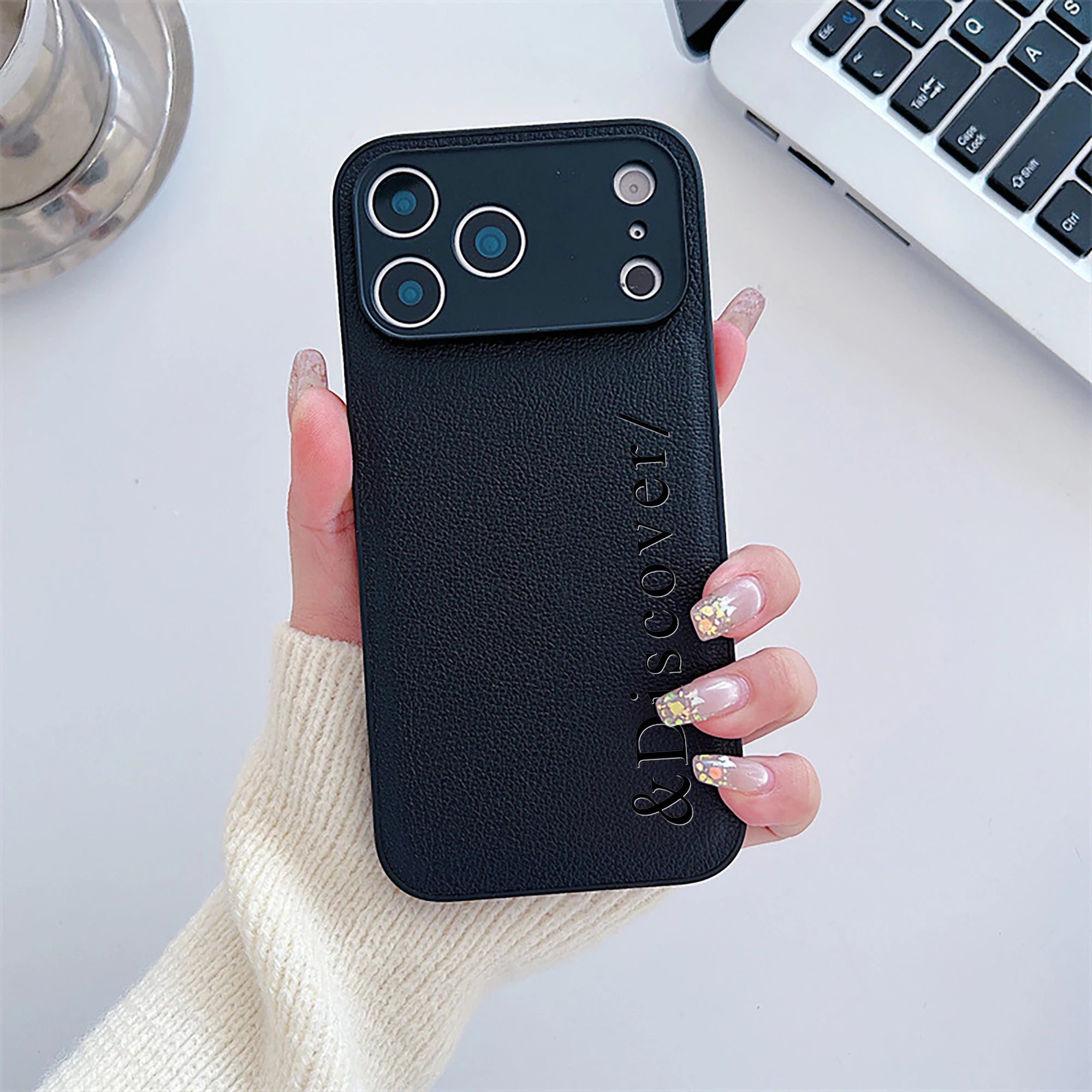 Custom Vertical Name Leather Phone Case – Personalized Engraved Initial & Text Case