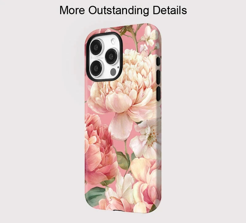 Pinke Pfingstrosen-Blumen-iPhone-Hülle – Stoßfeste ästhetische Abdeckung